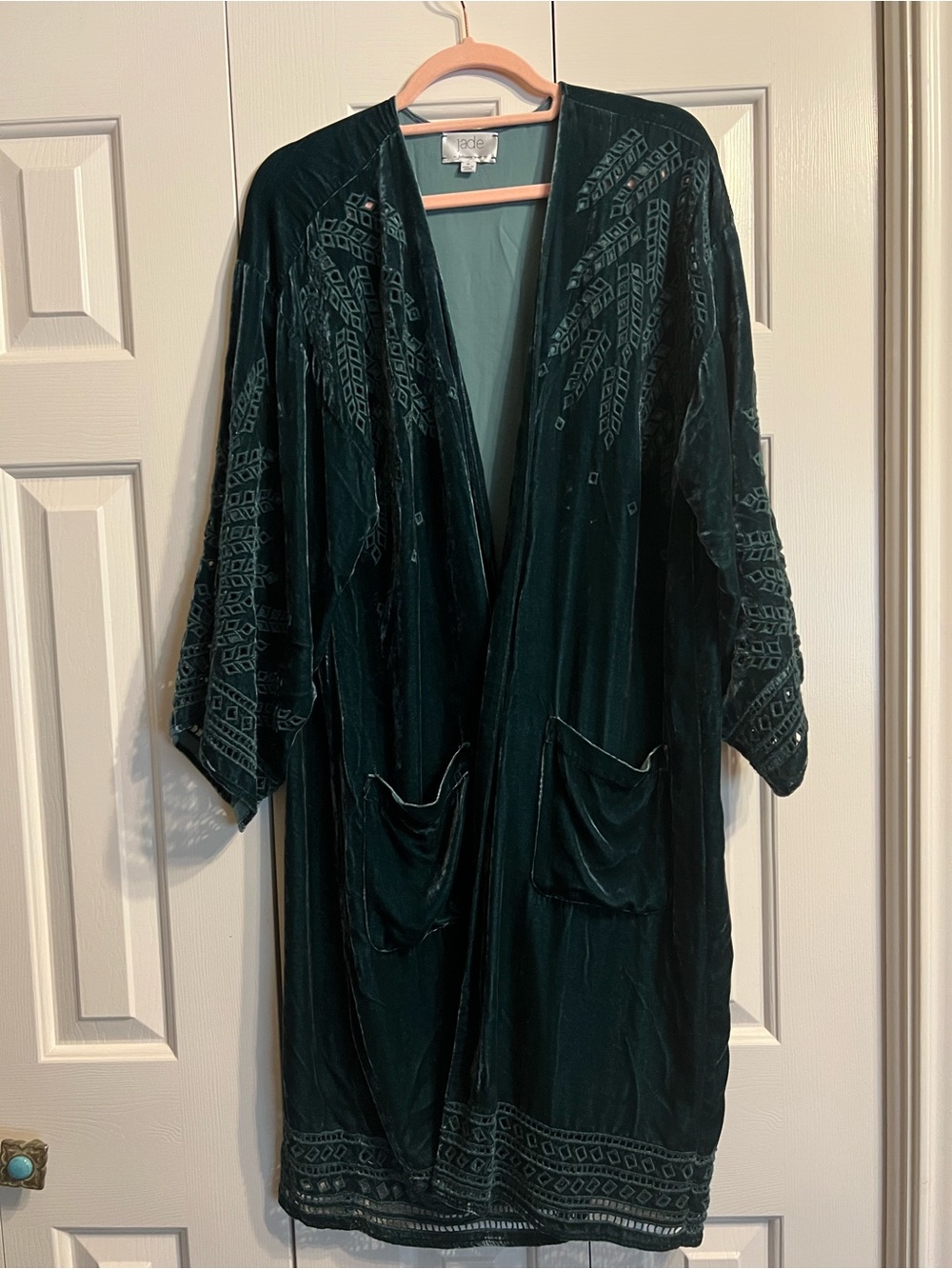 Johnny Was Jade Med Deep Emerald Green Velvet Kimono Coat